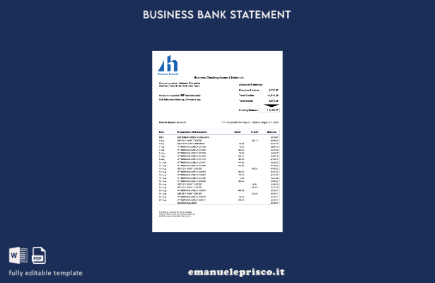 stile verificato Modello di estratto conto aziendale della Samoa Bank of Hawaii 